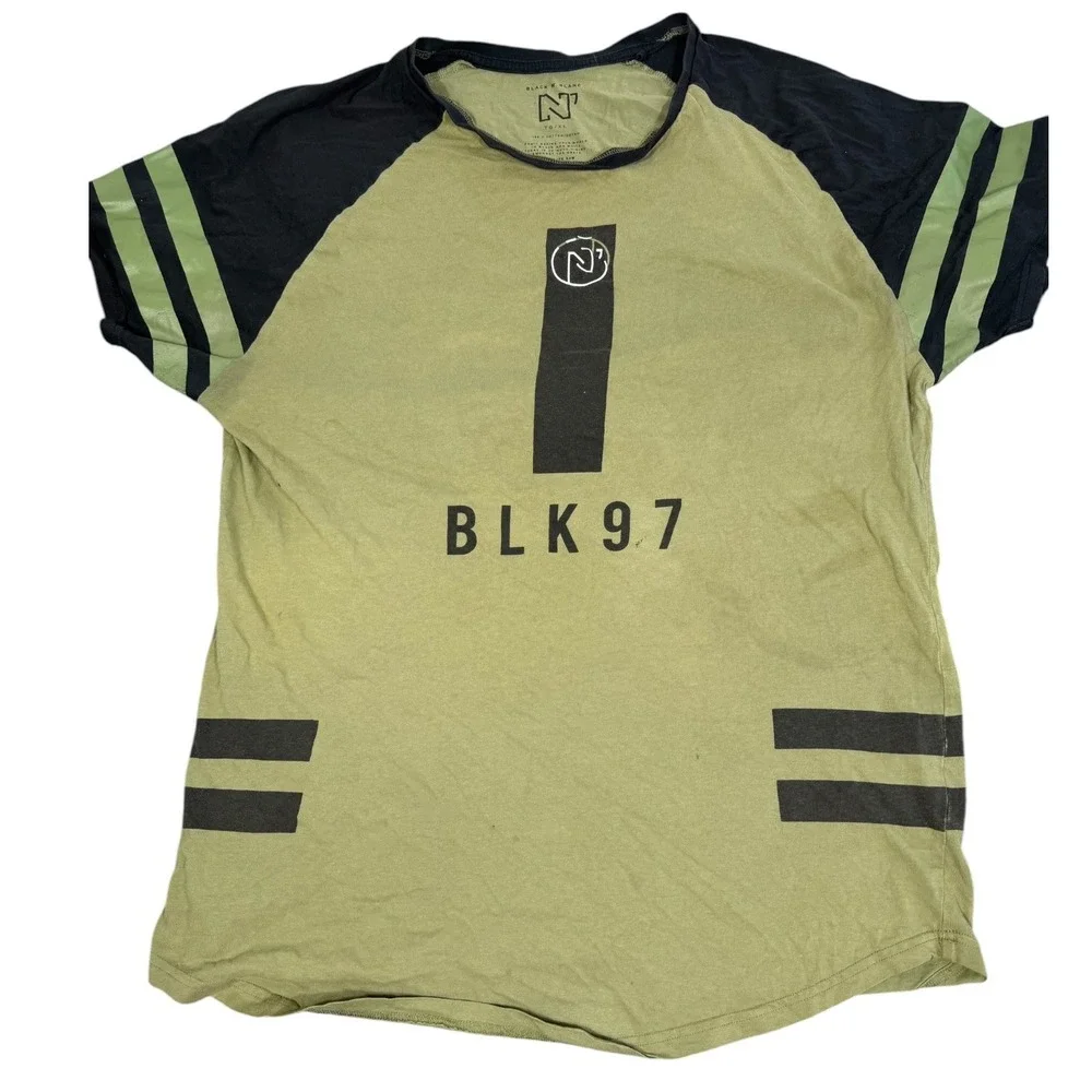 Black N Blanc BLK97 T Shirt Mens XL Green Black Graphic Raglan Short Sleeve Tee - Picture 12 of 12